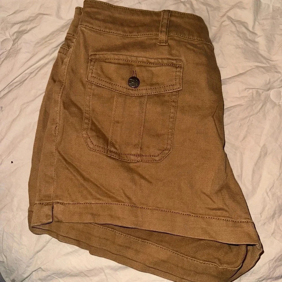 JESSICA SIMPSON INFINITELY IGH WAISTED BROWN KAHKI BUTTON FLY 4 POCKET SHORTS 6 - Picture 3 of 11